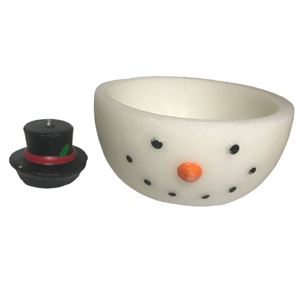 Snowman Wax Bowl & Floating Hat Candle 6" Christmas Festive Winter